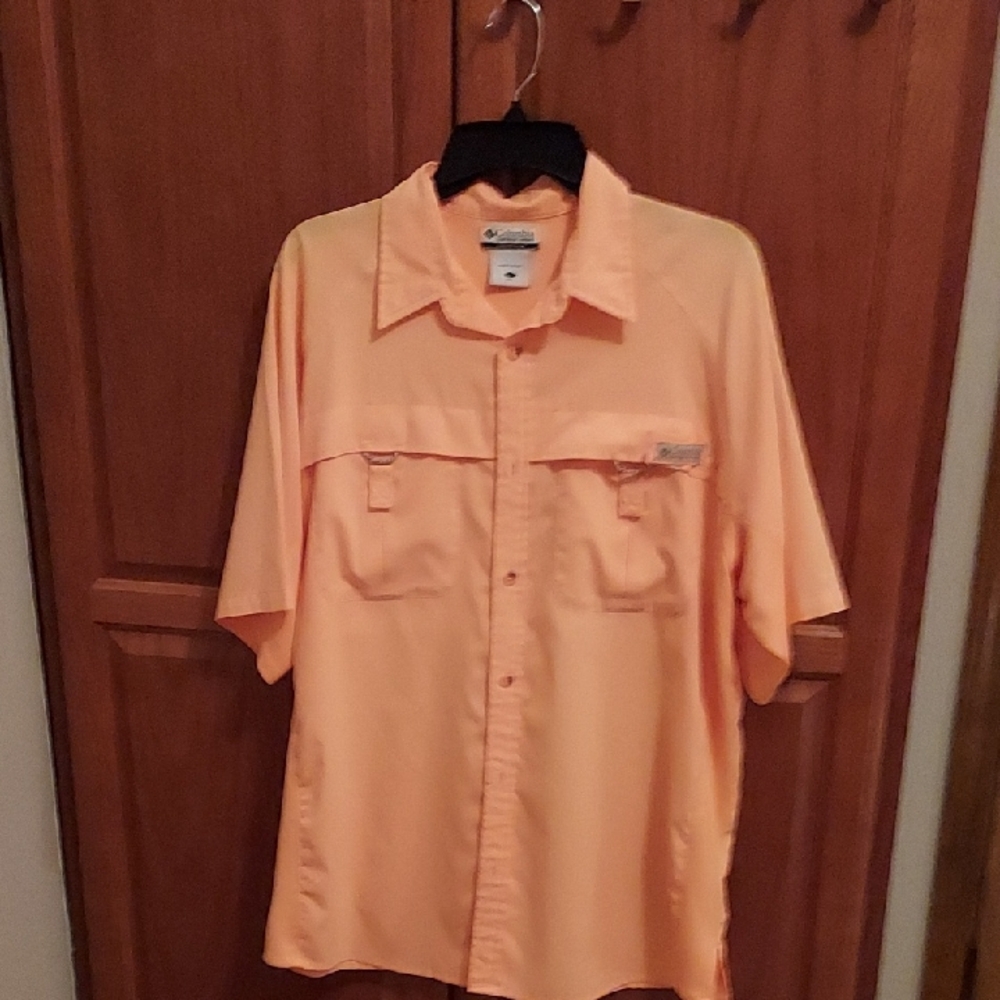 Columbia Light Orange Button-Up Shirt PFG